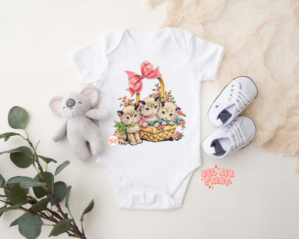 Vintage Basket of Kittens Baby Bodysuit