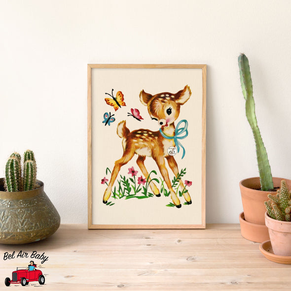 Vintage Deer & Butterflies Print