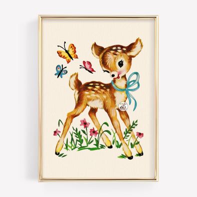 Vintage Deer & Butterflies Print