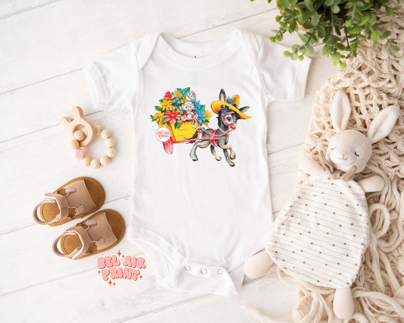 Vintage Donkey and Cart Baby Bodysuit