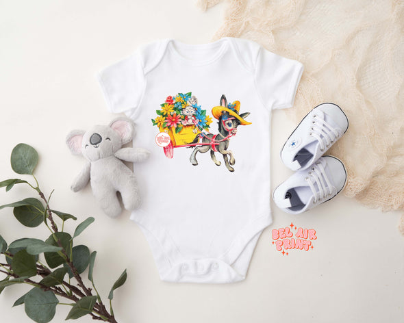 Vintage Donkey and Cart Baby Bodysuit