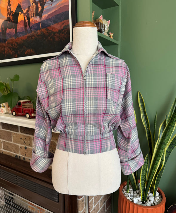 Pink Plaid 1950s Zipper Jacket by Freddies of Pinewood