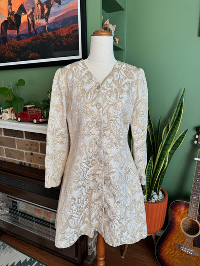 Vintage 1960s Gold Brocade Dress Coat Size S/M