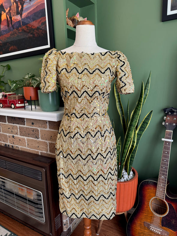 Vintage Gold Party Dress XS