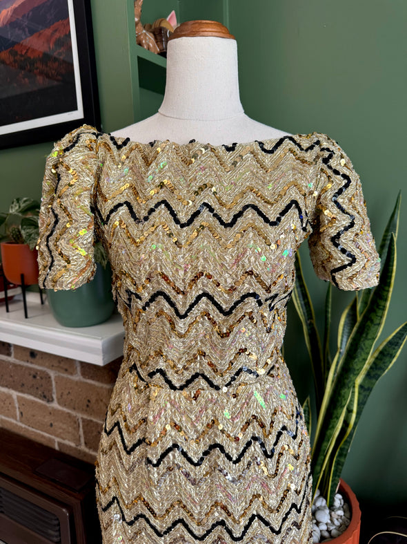 Vintage Gold Party Dress XS