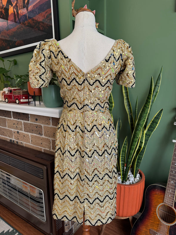 Vintage Gold Party Dress XS