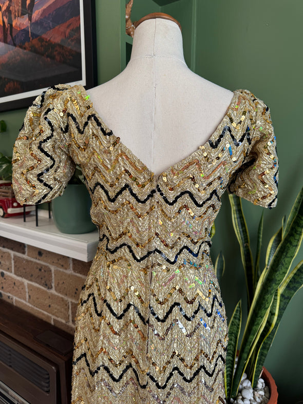 Vintage Gold Party Dress XS