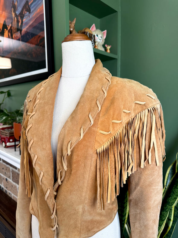 Vintage Western Cropped Fringe Jacket Size S-M