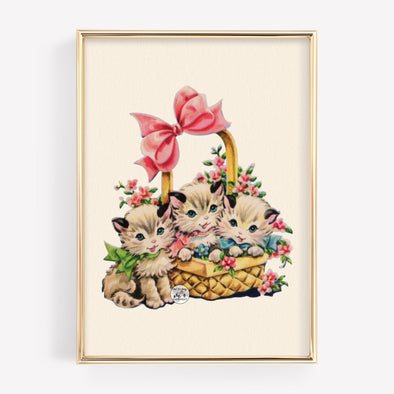 Vintage Kittens in Basket Print