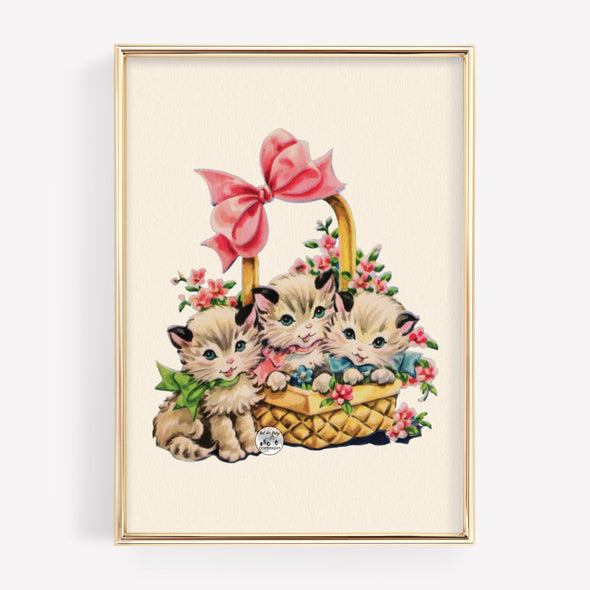 Vintage Kittens in Basket Print