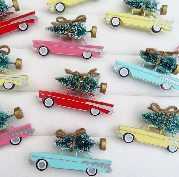 Pastel Yellow 1957 Chevrolet Christmas Tree Brooch